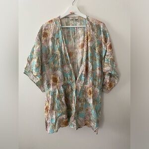 Haute Hippie Tribe Multicolored Floral Hook Front Tie Waist Shirt Size Small EUC